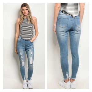 Distressed high waisted skinny jeans
